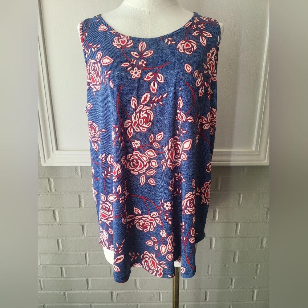 Papermoon Blue and Red Floral Tank Top